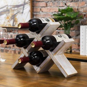Decorative 4-Bottle Wood Wine Rack for Countertop