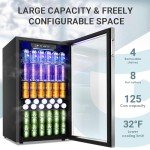 Compact 126-Can Beverage Cooler with Glass Door