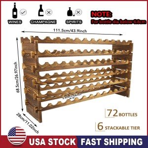 Stackable 72-Bottle Wooden Wine Rack Display
