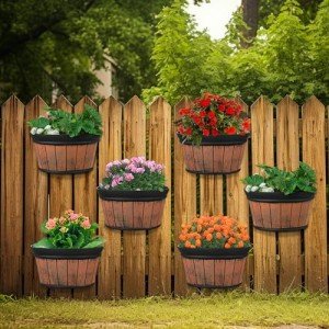 Distressed Oak Wine Barrel Wall Planters Set