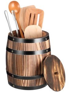 Wine Barrel Design Utensil Crock with Lid
