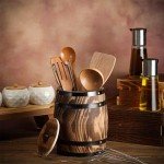 Wine Barrel Design Utensil Crock with Lid