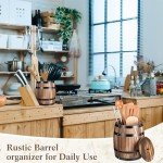 Wine Barrel Design Utensil Crock with Lid