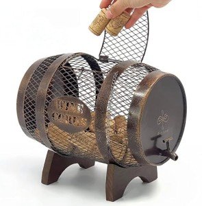 Rustic Metal Barrel Wine Cork Holder Display
