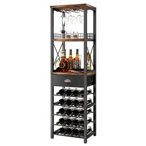 Freestanding 4-Tier Wine Rack with Glass Holder