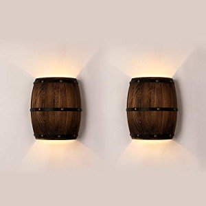 Antique Wood Wine Barrel Wall Sconce Set