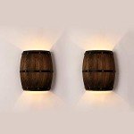 Antique Wood Wine Barrel Wall Sconce Set