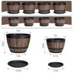 8 Pack Wine Barrel Design Plant Pots with Saucers