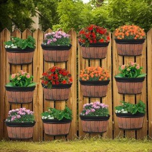 12 Pcs Outdoor Wine Barrel Planters Set