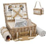 Wine Picnic Basket for Two with Cooler and Blanket