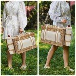 Wine Picnic Basket for Two with Cooler and Blanket