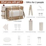 Wine Picnic Basket for Two with Cooler and Blanket