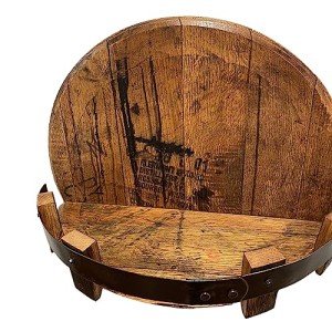 Vintage Round Wine Shelf with Bourbon Barrel Design