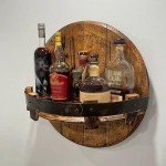 Vintage Round Wine Shelf with Bourbon Barrel Design