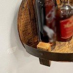 Vintage Round Wine Shelf with Bourbon Barrel Design