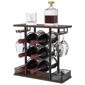 3-Tier Wooden Metal Wine Rack for 6 Bottles