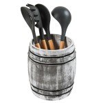 Rustic Gray Wood Utensil Crock for Wine Lovers