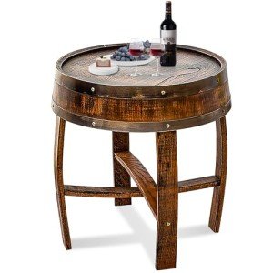 Rustic Oak Barrel End Table for Wine Decor