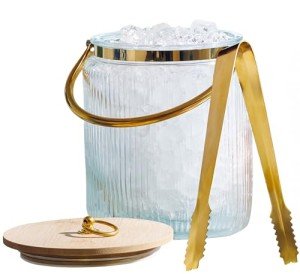 Stylish Glass Ice Bucket with Lid and Tongs