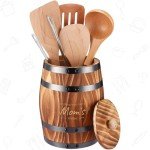 Vintage Wine Barrel Utensil Holder for Mom
