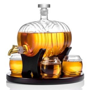 Whiskey Barrel Decanter Set with Glasses