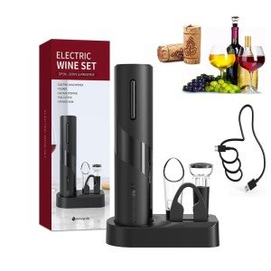 Electric Wine Opener Set with Accessories (Black)