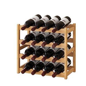 Natural Bamboo 16-Bottle Wine Rack & Shelf