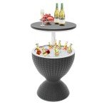 Height-Adjustable Rattan Style Wine Cooler Table