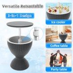 Height-Adjustable Rattan Style Wine Cooler Table
