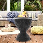 Height-Adjustable Rattan Style Wine Cooler Table
