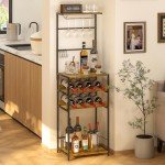 Freestanding 5-Tier Wine Rack with Glass Holder