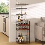Freestanding 5-Tier Wine Rack with Glass Holder