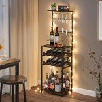 Freestanding 5-Tier Wine Rack with Glass Holder