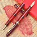 Wine Red Acrylic Fountain Pen with Gold Trim