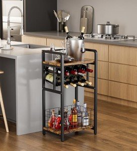 3-Tier Freestanding Wine Rack with Wood Top