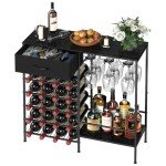 Freestanding Wine Rack with Glass Holder - Black
