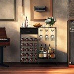 Freestanding Wine Rack with Glass Holder - Black
