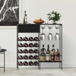 Freestanding Wine Rack with Glass Holder - Black