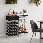 Freestanding Wine Rack with Glass Holder - Black