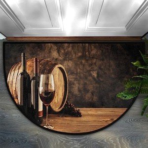 Red Wine Glass Half Round Doormat for Home