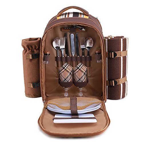 Picnic Backpack for Two with Wine Holder