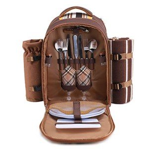 Picnic Backpack for Two with Wine Holder