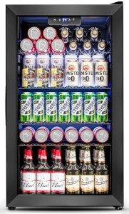 Compact Glass-Door Beverage Fridge for Wine & Beer