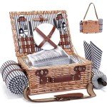 Wine Picnic Basket Set with Blanket for Two