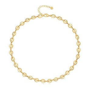 Gold Paperclip Choker with Lava Bead Pendant