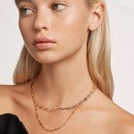Gold Paperclip Choker with Lava Bead Pendant