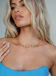 Gold Paperclip Choker with Lava Bead Pendant