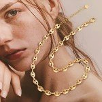 Gold Paperclip Choker with Lava Bead Pendant