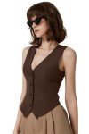 Coffee Bean V Neck Sleeveless Women's Crop Top
