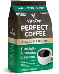 VitaCup Low Acid Dark Roast Coffee Grounds, 11 oz